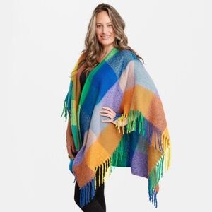 Wrap Ruana Shawl in Blues, Yellows, Greens, Orange